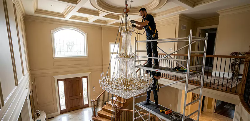 Two-Story Foyer Chandelier Installation in Fayetteville